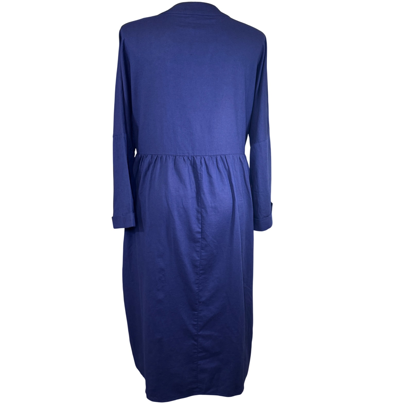 Grae Cove Navy Blue Linen Cotton Empire Waist Midi Dress Womens Xl Nwt — image 3 of 8